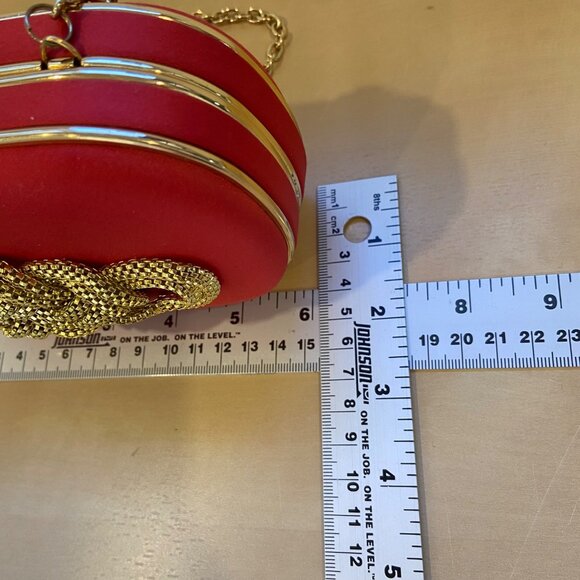 Vintage Sondra Roberts Red Clutch Purse evening With Gold Chain & Embellishment - Picture 9 of 12